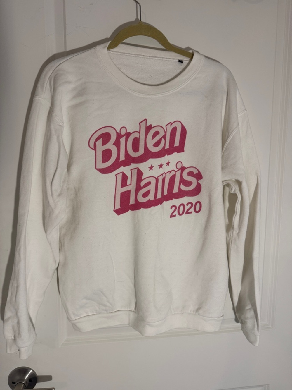 White Crewneck Sweater with barbie Biden Graphic